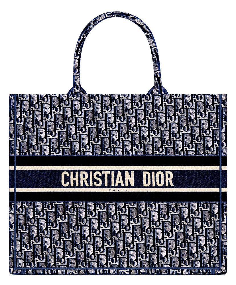 Christian Dior Book Tote With Dior Oblique Embroidery Dark Blue